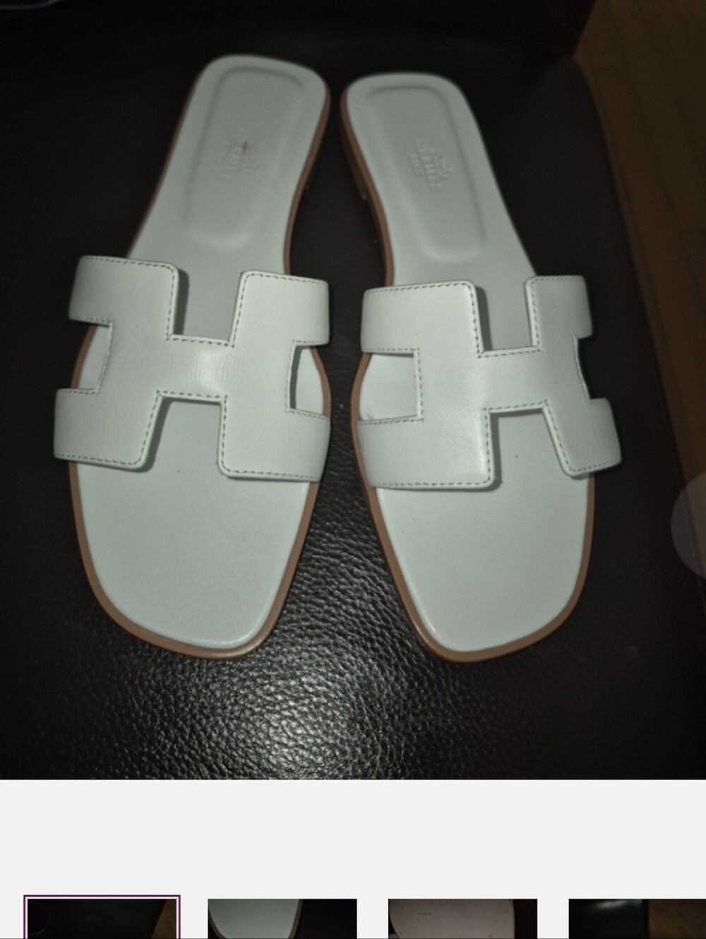 Authentic Hermes Women's White  Oran Sandals -  Leather Design SZ 39